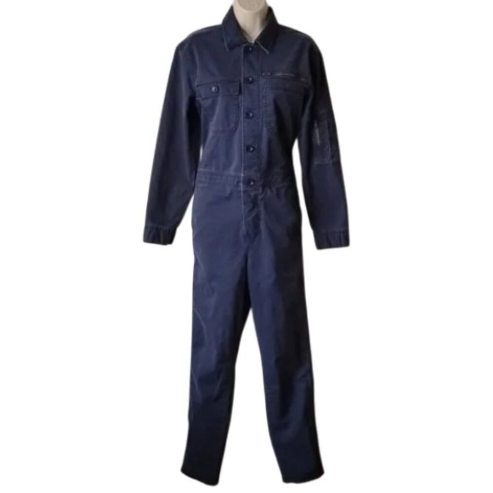 Banana Republic 98% Cotton Button-Up Utility Ankle Jumpsuit XS Navy Pockets